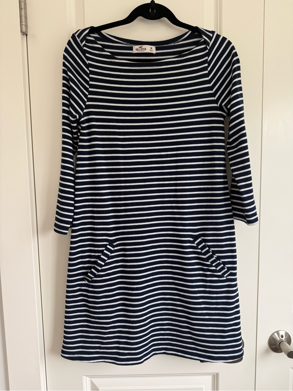 Hollister Navy and White Striped Knit  Dress